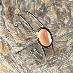 Chic Silver and Peach‎ Stone Cuff Bracelet